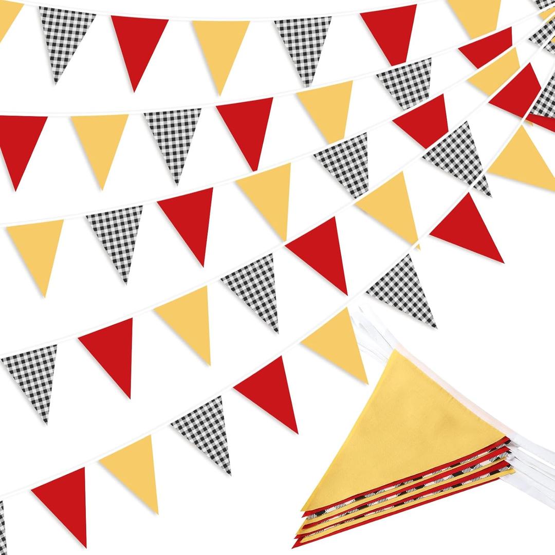 Racing Car Birthday Party Decorations, Checkered Pennant Banner, Red Yellow, 33 Feet, 30 Flags