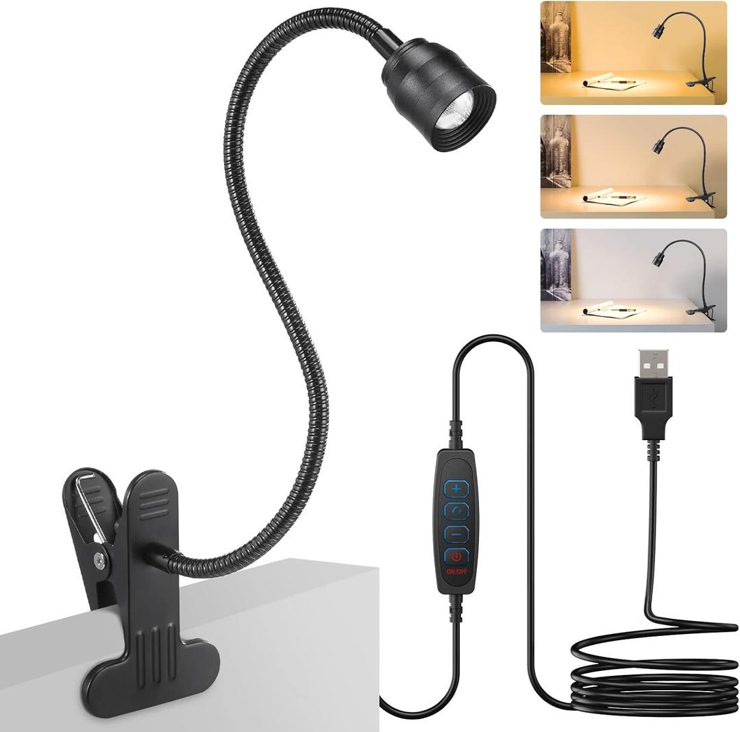 Zoomable LED Reading Lights for Bed Headboard, Clip on Spotlight Lamp for Desk, Dorm Bed, Dimmable USB Clamp Book Light with Flexible Gooseneck, Adjustable Beam Angle 15-80