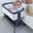 ANGELBLISS Baby Bassinet Bedside Crib with Storage Basket and Wheels, Easy Folding Bed Side Sleeper Adjustable Height Portable Crib for Newborn (Grey)