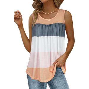 CHICGAL Womens Tank Tops Summer Sleeveless Blouse Crewneck Casual Loose Fit Tunic Shirt (XX-Large, Multicolor Stripe)