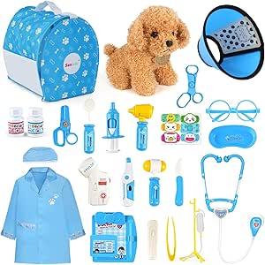 Doctors Set for Kids  Children Pet Vet Care Play Set with Doctor Costume, Plush Dog, Pretend Role Play Medical Kit Toys Gifts for 3 4 5 6 Year Old Girls