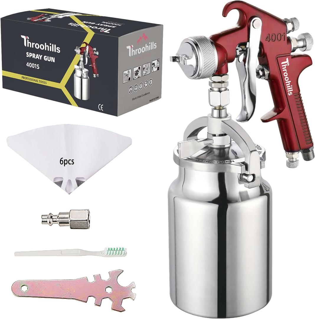 Siphon Feed Spray Gun for Piant with 1.8mm Nozzle, 1000cc Cup and 6pcs Paint Strainers for Cars & HousePainting Gun(Red)