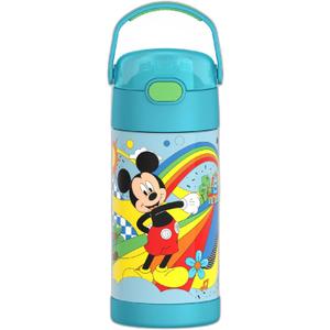 THERMOS FUNTAINER Water Bottle with Straw - 12 Ounce - Kids Stainless Steel Vacuum Insulated Water Bottle with Lid, Mickey Mouse