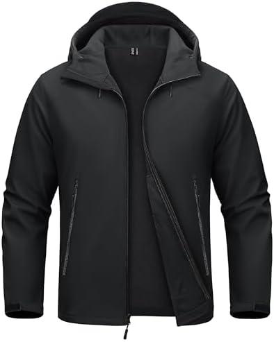 MAGCOMSEN Men's Waterproof Softshell Jacket Fleece Lined Lightweight Hooded Rain Coat Winter Windbreaker Tactical Hiking M