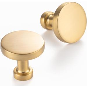 10 Pack 1-1/4 Inch Brushed Gold Cabinet Knobs Gold Drawer Knobs Round Gold Cabinet Pulls, ZK2302 Kitchen Hardware for Cabinets Drawers Bedroom Dresser Cupboard Bathroom Vanity Closet