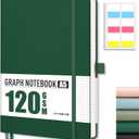 AHGXG Graph Paper Notebook - Grid Notebook Journal A5, 120 GSM Thick Graph Paper, 160 Pages, Leather Hardcover, for Graphing, Writing, Math, Engineering, 5.75''  8.38''- Green
