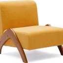 Oversized Accent Chair, Upholstered Armless Mid Century Modern Living Room Chair with Wooden Legs for Bedroom/Office/Cafe, Sherpa Yellow