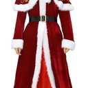 brableewear Mrs. Claus Costume for Women Sant Claus Dress with Hood Cape Christmas Cosplay Outfits Adult Xmas Dress Up (Style 1)