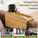 Couch Cup Holder & Bamboo Armrest Tray Foldable Non-Slip Sofa Arm Table for Drinks, Snacks, Remote Control & Phone