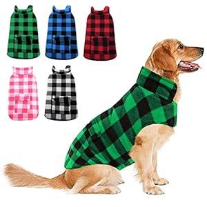 ASENKU Dog Winter Coat, Fleece Doggie Jacket Plaid Reversible Vest Waterproof Windproof Cold Weather Clothes for Dogs (XXL, Green )