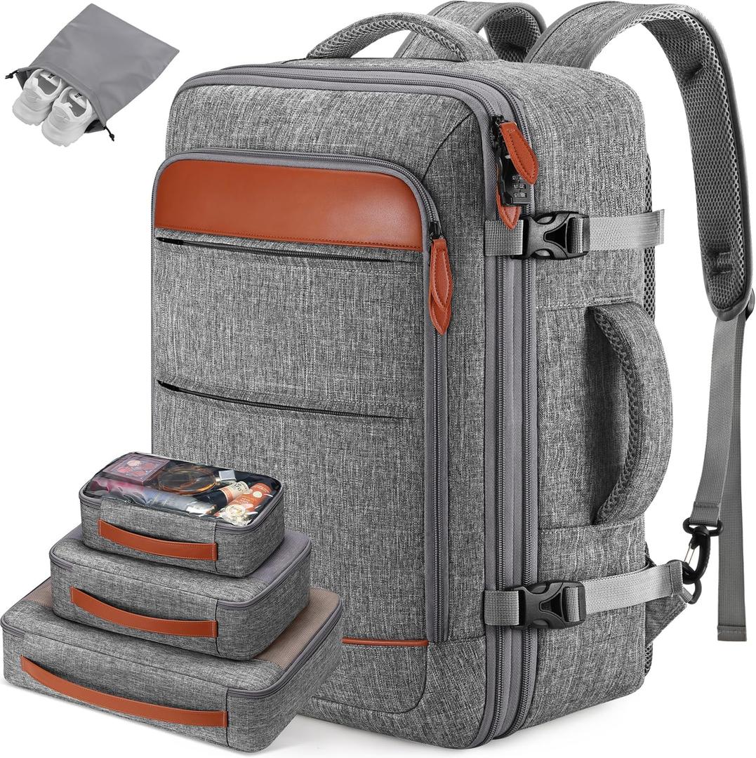 Bagsure Travel Backpack Carry On Backpack 42L Flight Approved, Expandable Laptop Backpack with Packing Cubes & Shoe Pocket, Water Resistant Luggage Backpack for Men Women, Large Backpack 20 * 14 * 7"