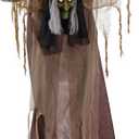 Haunted Hill Farm Talking Hunchback Witch, Halloween Animatronic with Movement and Lights for Battery Operated Scary Indoor or Covered Outdoor Halloween Decorations, Creepy Halloween Prop