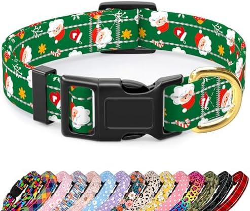 TMOODEL Reflective Dog Collar, Cute Christmas Style Dog Collars for Medium Dogs, Soft Nylon Puppy Collar for Boy and Girl Female Dog, Adjustable Heavy-Duty Pet Collar with Quick Release Buckle, Green