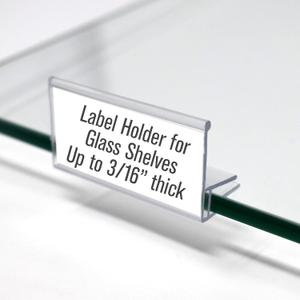 Glass Shelf Sign Holder, Clear Label Clip for Glass Shelving 3/16" Thick 2" L x .9" H, 50 Pack Glass Shelf Sign Holder, Clear Label Clip for Glass Shelving 3/16" Thick 2" L x .9" H, 50 Pack