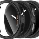 DaQin 3 Pack Cases for Samsung Galaxy Watch 8 Screen Protector 44mm, Full Protection Hard PC Case with Tempered Glass Anti-Slip Scratch-Resistant Face Cover for Galaxy Watch 8 Case 44mm Accessories (Black/Black/Black)