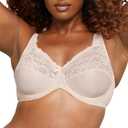 Bali Women's Lilyette Minimizer Underwire Bra with Lace Trim, Microfiber Full Coverage Bra (Brown, L)
