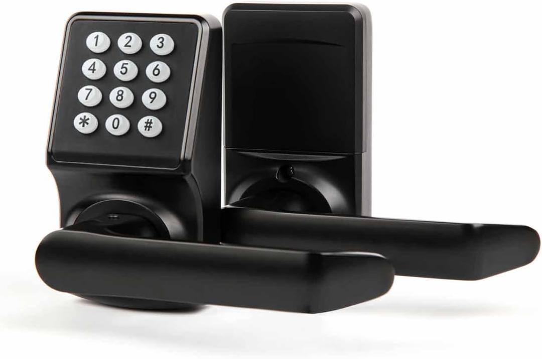 Keypad Door Lock with Handle, Digital Door Lock with Keypad Set,Keyless Entry Door Lock with Handle-IC Card and Anti-peep Password- Easy Installation for Home, Hotel-Matte Black (1 Pack)
