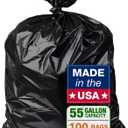 100 Count 55-60 Gallon Trash Bags, Sturdy & Tear-Resistant Commercial Can Liners | Large Black Garbage Bags for Commercial, Lawn & Leaf Use | Made in the USA