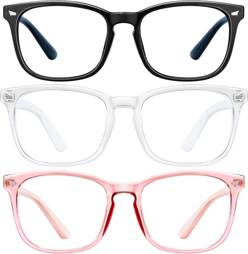 hunsquer Blue Light Glasses for Woman/Men Computer Blue Light Glasses (8068 3pack Black+toumin+pink)