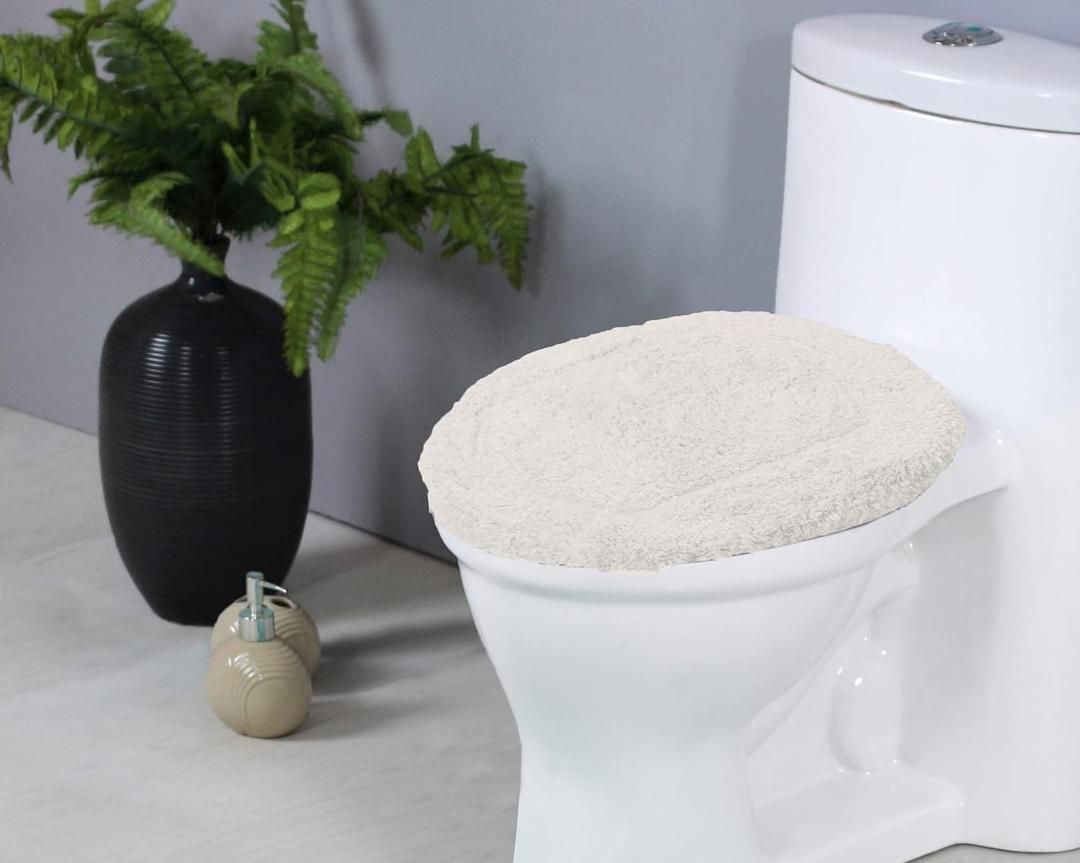 Home Weavers Luxury Collection 18" x 18" Toilet Lid Cover 100% Cotton, Ivory, Tufted, Soft & Absorbent, Non-Slip, Machine Washable Bathroom Lid Cover Mat