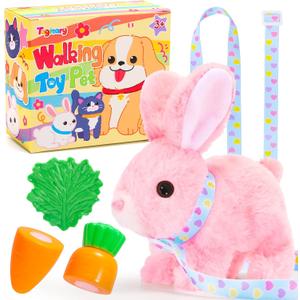 Tagitary Plush Bunny Toys for Kids - Interactive Electronic Rabbit with Sounds, Wiggling Ears, Hopping Motion, Leash - Perfect for Easter, Christmas, or Birthday Gifts (Pink)