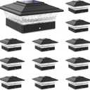 Solar Post Cap Lights Outdoor 12pack, Waterproof Fence Post Lights with 16 Ultra Bright LEDs Fit 4x4 Wood/Vinyl Posts, Black Deck Post Lights with Warm/Cool White for Garden Patio Porch Yard