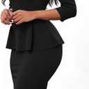 BestGirl Women's Peplum Dresses Bodycon 3/4 Sleeve Wear to Work Office Sheath Dress (Black, XXL)
