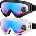 2-Pack Snow Ski Goggles, Snowboard Goggles for Men, Women, Youth, Kids, Boys or Girls (06.black Frame With Multicolor Lens + White Frame With Multicolor Lens)