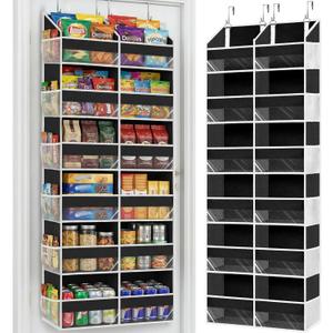Over The Door Organizer 6 Tiers, Extra Large Behind Door Storage of 12 Compartments, 80 lbs Weight Capacity Hanging Storage Organizer with Clear Window Kids Toys, Shoes, Diapers, Room Storage,Black