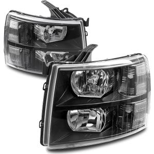 ISHARINGAUTOPARTS Headlight Assembly Compatible with 2007 2008 2009 2010 2011 2012 2013 Chevy Silverado 1500/2007-2014 Silverado 2500HD 3500HD Replacement Headlamp Black Housing Clear Reflector