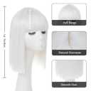 White Bob Wig With Bangs - Heat Resistant 14Inch Synthetic Hair, Short Straight Shoulder Length Natural-Looking Cosplay Wig for Daily Use, Parties & Women Girls