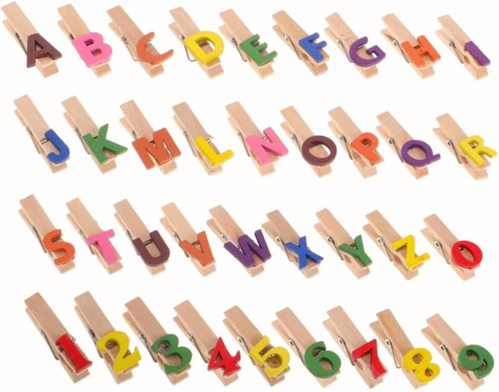 Wooden Clothespins with Colorful Letters and Numbers, Alphabet and Number Clips for Home Decoration, Craft Project, and Office Organization