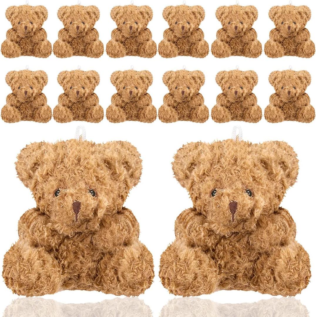 WXJ13 12 Plush Mini Teddy Bears - 4 Inch Soft Stuffed Animals for Graduation, Birthday, Wedding, Baby Shower Decorations, Party Favors, DIY Keychain Bag Decor (12 Brown)