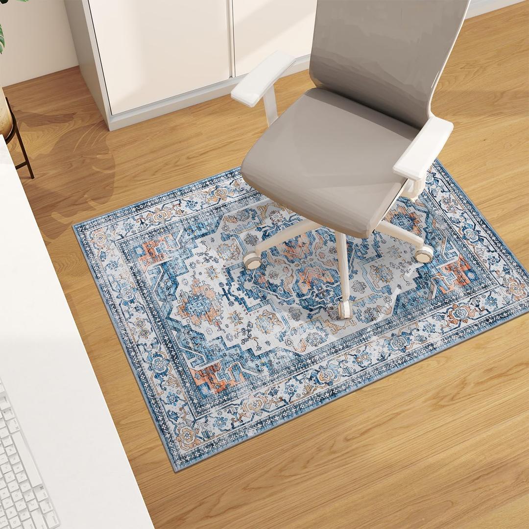 chakme Office Chair Mat for Hardwood Floor, 48"x36" Easy Glide Computer Desk Mat Protector for Rolling Chair Under Desk Rug Nonslip Backing, Machine Wash, (Boho) (Blue/Orange)