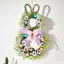 25 Inch Easter Bunny Shaped Artificial Flower Wreath with Colorful Berries Daisies Greenery Bow Knot for Front Door Easter Summer Farmhouse Wall Home Window Decor