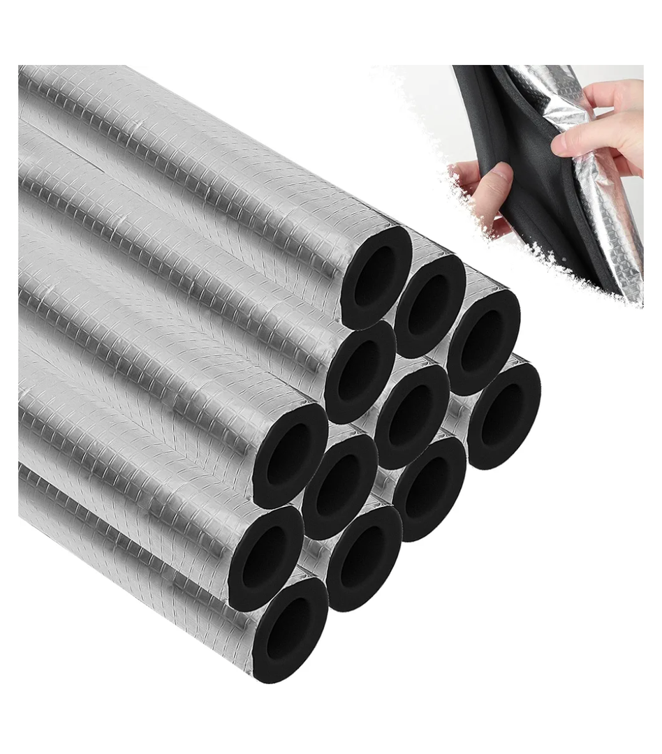 12pack Pipe Insulation Foam Tube for 3/4'' Pipes, Pre-Slit Duct Wrap with Aluminum Foil for Outdoor Winter Cold Hot Water Pipe Winterizing Heat Preservation Reduce Heat Loss (L 15.7")