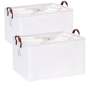Hinwo 4-Pack Extra Large Canvas Fabric Storage Baskets with Handles, 70L Oversized Storage Bins, Collapsible Storage Box, Clothes, Toys, Blankets Organizers, 22 x 15 x 13 inches, (White)