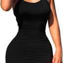 LCNBA Sexy Spaghetti Strap Tank Dress Basic Backless Bodycon Club Party Mini Dress (Large, Black)