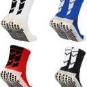 4 pairs of men's sports socks non-slip shock-absorbing (One Size, White + Black + Red + Blue)
