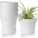 T4U 6 Inch Plant Pot 8-Pack, Plastic Planter with Drainage Hole and Saucer, Decorative Nursery Pots Bulk for African Violet, Snake Plant, Succulent, Herb and Plants Indoor (8 Pcs 6" Pots, White)