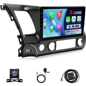 8-Core 4+64GB Upgrade Car Radio for Honda Civic 2006 2007 2008 2009 2010 2011 Stereo with Carplay Android Auto, 10.1" Touch Screen for Civic with GPS/WiFi/BT/FM/SWC + MIC + Backup Camera