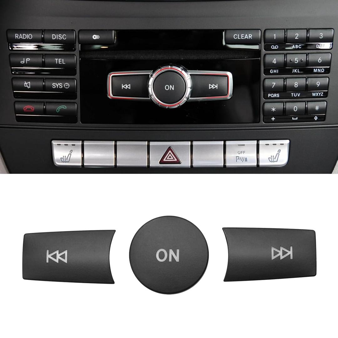 Jaronx Compatible with Mercedes Benz Radio Button Cover Stickers, X204/W204 Radio ON Volume Button Sticker Cover for B Class W246/C Class W204/ E W212/ G/ML W166 CL/SL/CLA/CLS/SLK