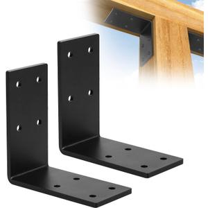 2-Pack Heavy Duty L Brackets 6x6x3 Inch , Extra Thick 5MM Solid Steel Right Angle Bracket for Wood Shelf, Furniture, DIY Craft, Fireplace Mantel, Post to Beam Connector, Black, Max Load 200lBS