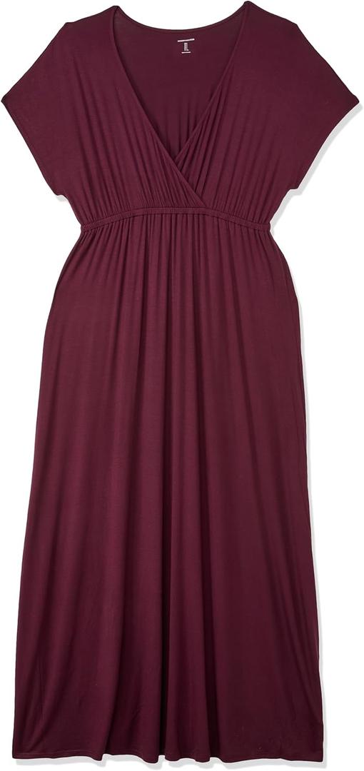 Amazon Essentials Women's Waisted Maxi Dress Burgundy, X-Small