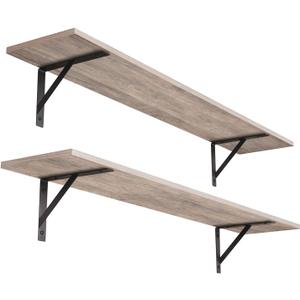 DINZI LVJ Long Wall Shelves, 39.4Inch Wall Mounted Shelves Set of 2, Easy-to-Install, Wall Storage Ledges with Sturdy Metal Brackets for Living Room, Bathroom, Bedroom, Kitchen, Greige