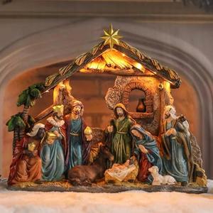 Vipush Nativity Scene with LED Lights, Outdoor Christmas Manger Yard Decoration for Home and Garden - Exquisite Holiday Display with Figures