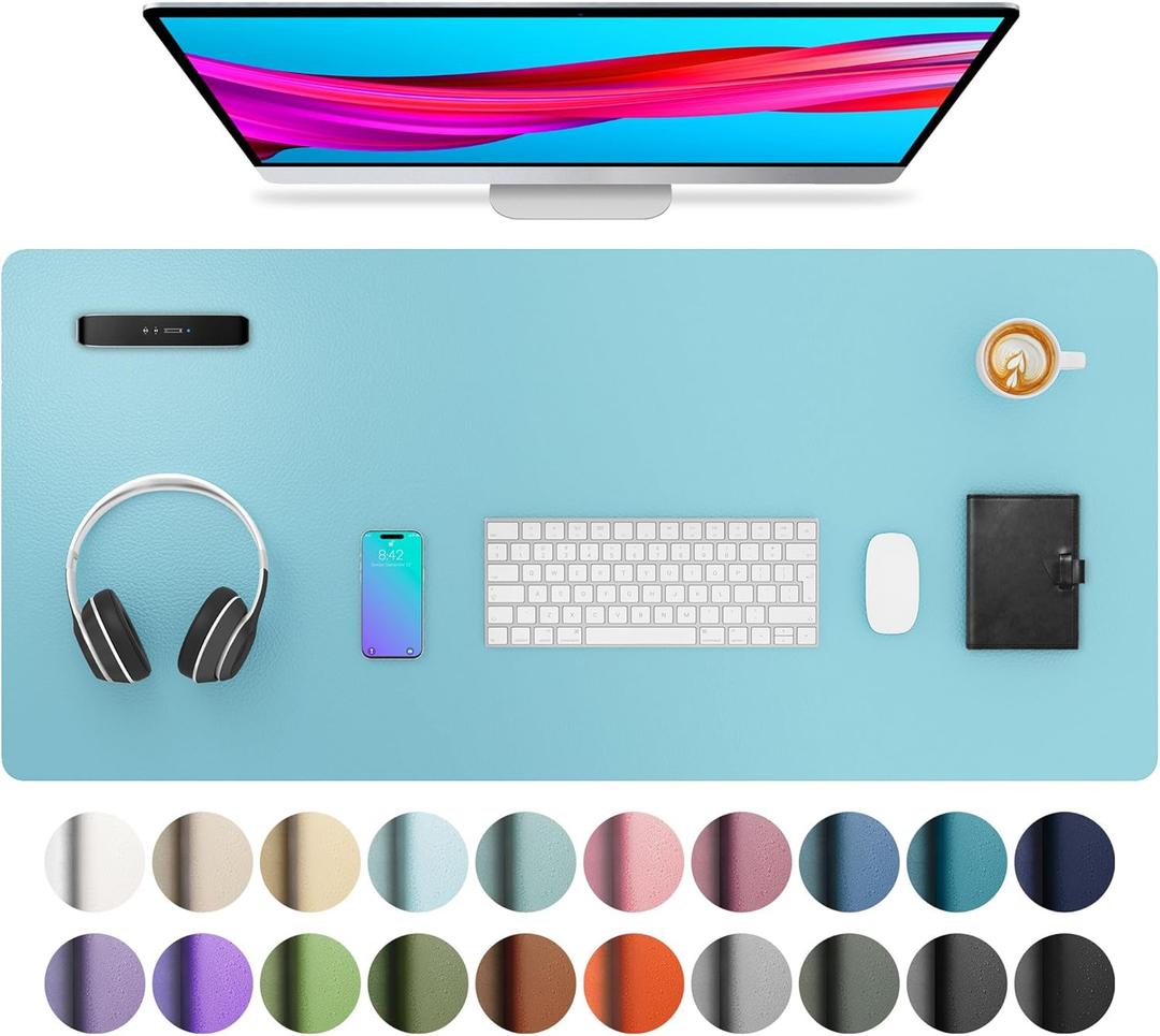 Aothia Large PU Leather Desk Pad Protector  Non-Slip Mouse Pad & Writing Mat for Office/Home, Waterproof, Easy to Clean(36" x 17", Blue Topaz)
