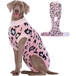Kuoser Dog Recovery Suit for Dogs After Surgery,Professional Surgical Onesie for Female Male Dogs Spay Neuter,Soft Dog Surgery Suit Bodysuit for Abdominal Wounds Skin Disease,Pink Leopard XL (X-Large (Back: 20.1" - 24.8"; Weight: 42 - 75LB))