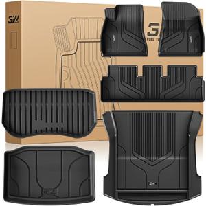 3W Tesla Model 3 Floor Mats and Trunk Mat, All-Weather TPE Floor Liner Compatible for Tesla Model 3 2021-2023, Full Set Black Floor Mats and Cargo Liner Mat Custom Fit