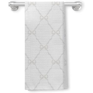 Beige Coquette Knot Kitchen Towels, Preppy Hand Towels, Coquette Bathroom Decor, Beige Bow Ribbon Dish Towels, 16x24 Inch (Creamy White)
